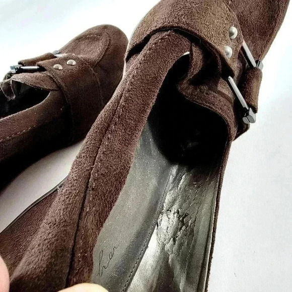 Mark Fisher Chocolate Suede Leather Wedge Loafers - 10 - Picture 8 of 9